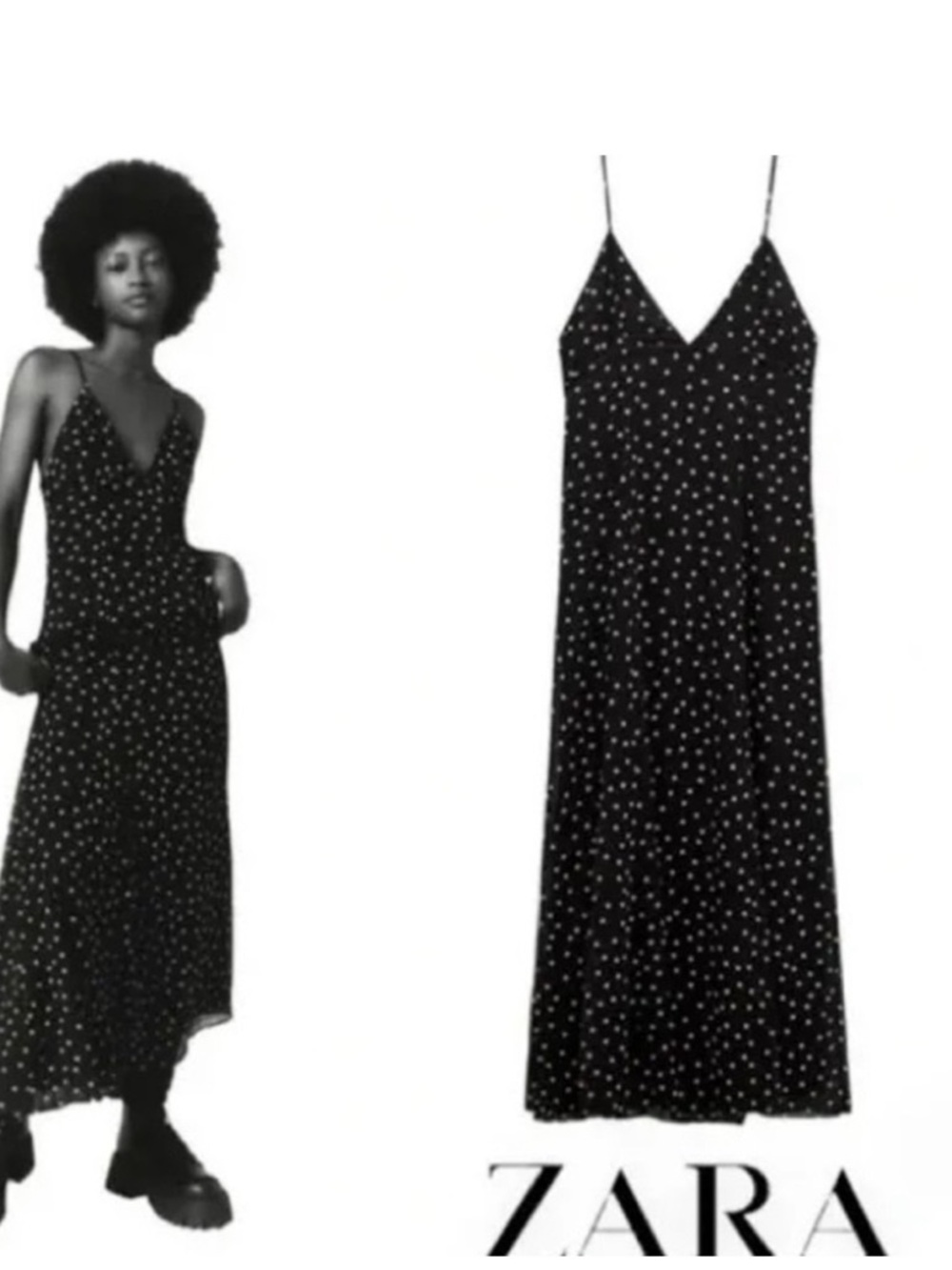 ZARA Black & White Polka Dot Midi Slip Dress